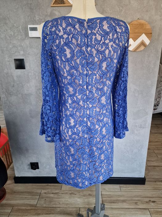 Sukienka koronką chabrowa XXL 44 odkryte ramiona