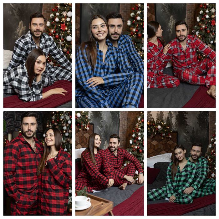 Піжама фланелева в клітинку унісекс парна сорочка та штани S - 3XL