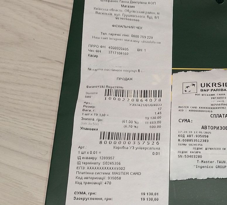 Золота каблучка 17 розмір