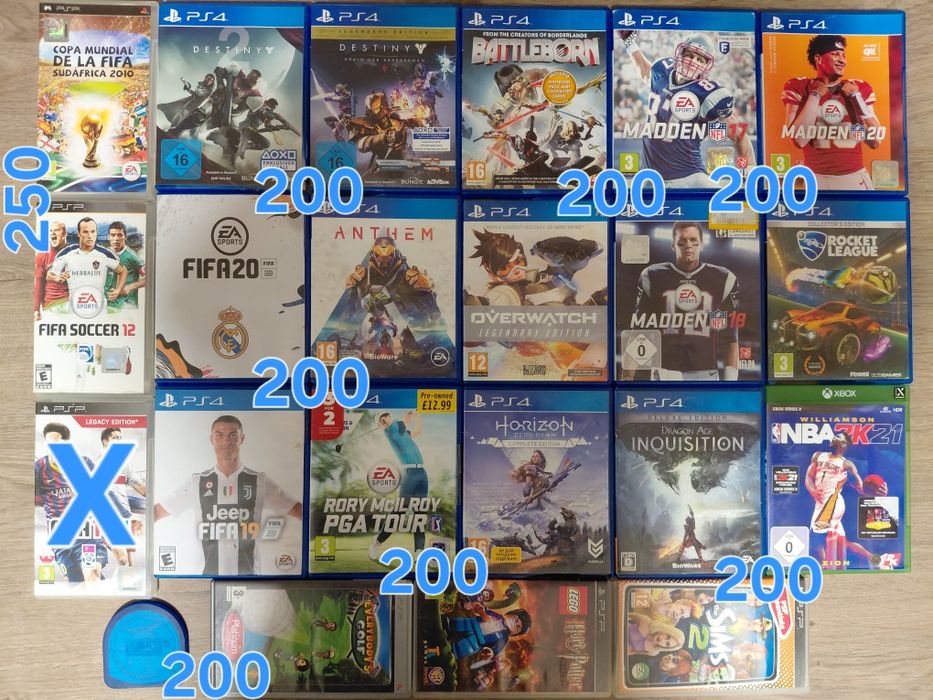 Лот 21 ігор для sony PSP, PS4 Destiny, Horizon, Overwatch, Fifa 20 19, Madden