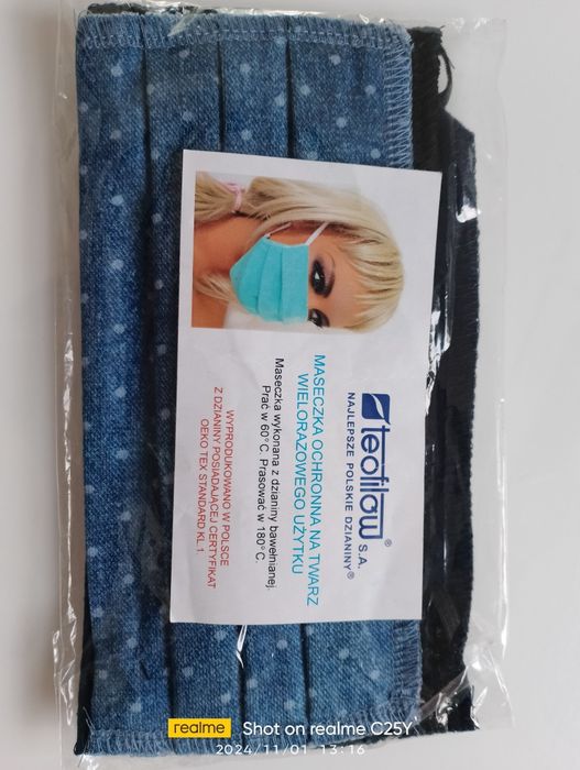 Maseczki nowe materiał 3 sztuki (komplet)