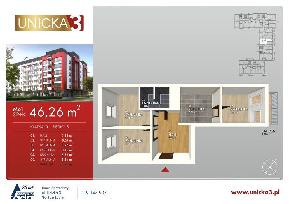 3-pokojowe mieszkanie 46m2 + balkon Bezpośrednio