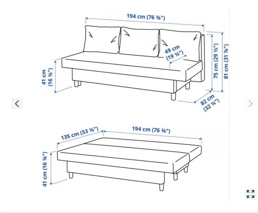 COMO NOVO: Sofá 3 lugares - converte em cama com arrumação (IKEA)