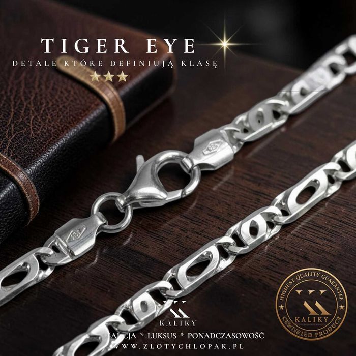 Łańcuszek z białego złota 14k 585 Tygrysie oko włoski cc021w 5mm Wrocław biżuteria