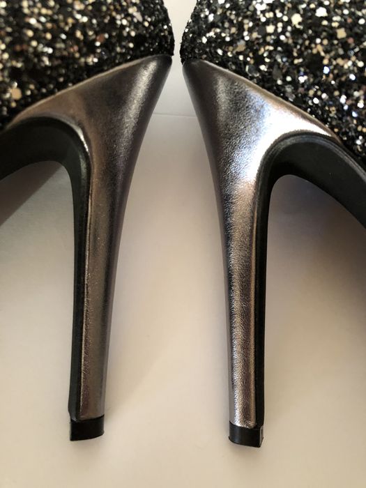 Szpilki Prima Moda czarne brokatowe NOWE