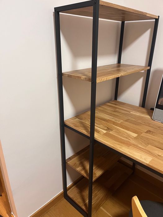 Secretária-estante, em carvalho e metal