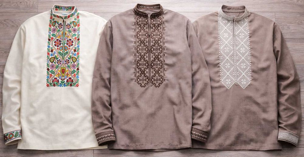 Чоловіча вишиванка українська натуральна сорочка з довгим рукавом