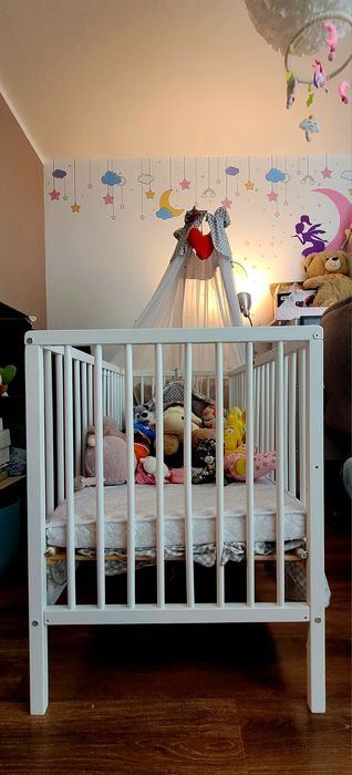 Łóżeczko z baldahimem 60 x 120 cm, JAK NOWE!  + dostawa gratis!