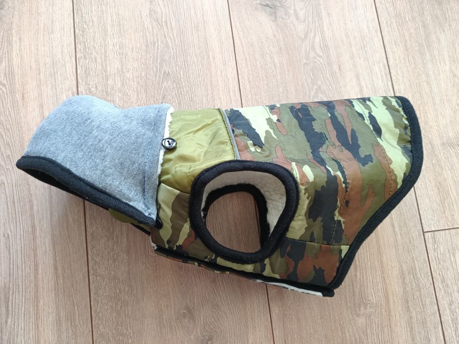 Zimowe ocieplane ubranko dla psa kurtka bluza khaki w łaty
