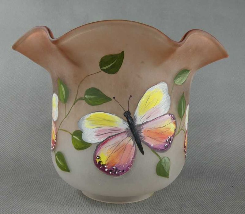TULIPAN klosz LAMPA NAFTOWA malowany motyl liść 8,6 cm