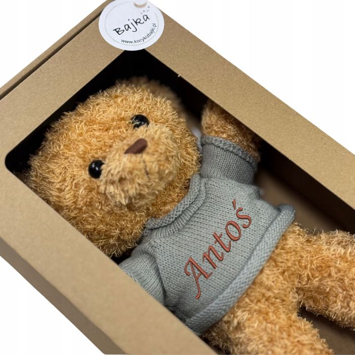 Miś z haftem imienia  prezent dla dziecka szary