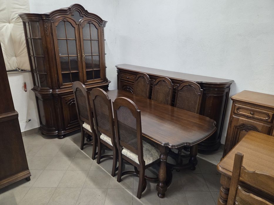 Zestaw 100% dębowy komoda witryna stół 6 krzeseł meble holenderskie