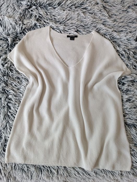 Bluzka bez rękawów biała bawełna L XL