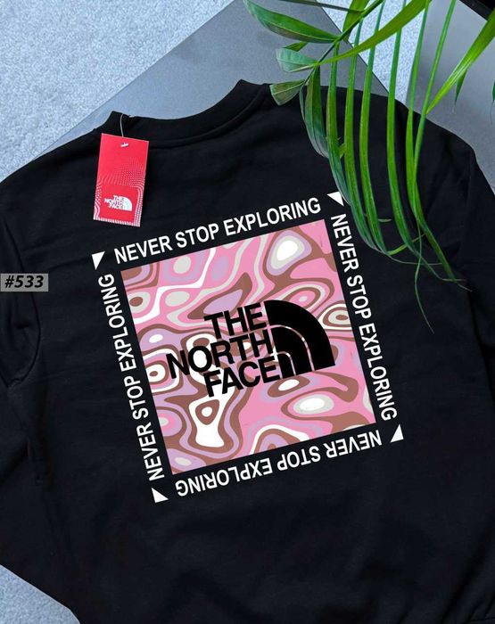 TNF | Черный Свитшот THE NORTH FACE PinkBox | Кофта ТНФ Чорна Розовый Квадрат | Большой Принт