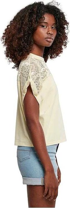 URBAN CLASSICS T-Shirt Damski Oversize L Koronka Softyellow Bawełna