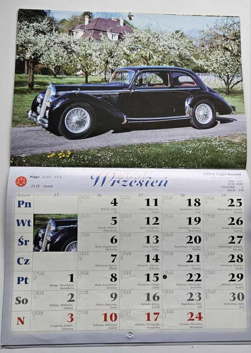 Prezent na urodziny kalendarz  2006, 2007, 2009 roku samochody retro