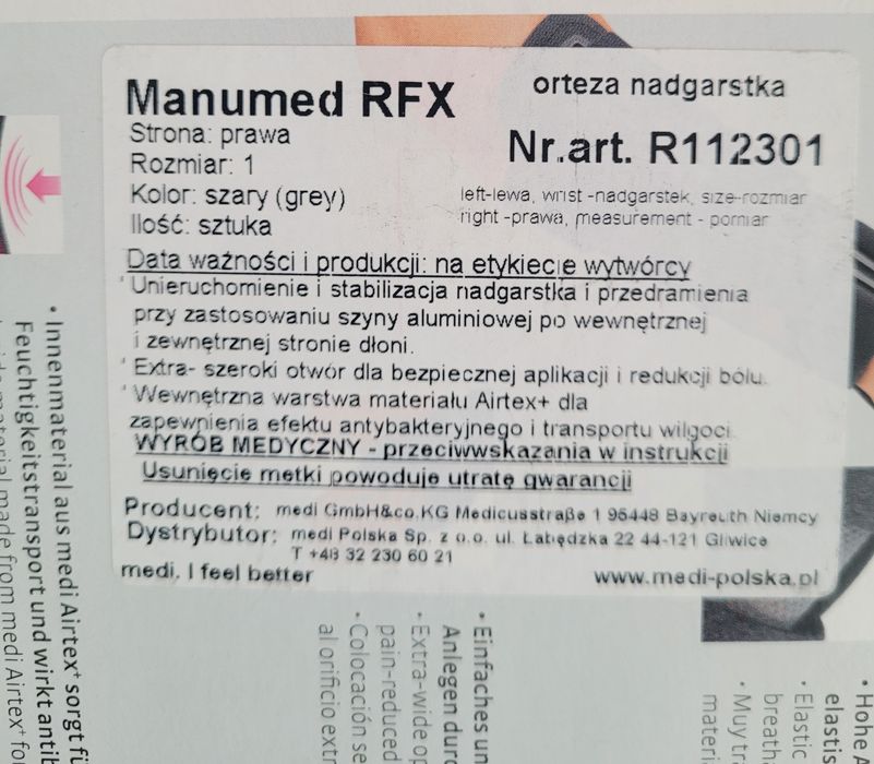 Orteza na rękę przedramię