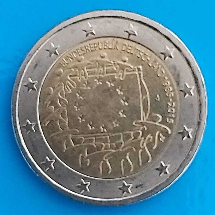 2 Euros de 2015 Letra J da Alemanha, 30º Aniversário Bandeira UE