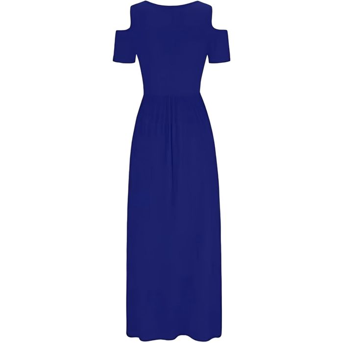 Sukienka maxi damska granatowa, cold shoulder, kieszenie, XXL