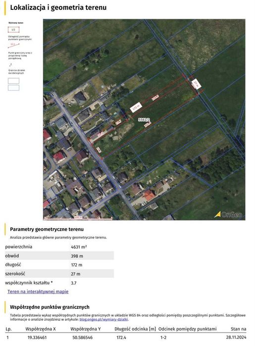 Działka budowlana 4622 m2 Myszkow ul. Boczna