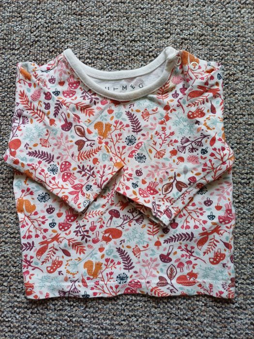 Bluzka dla noworodka Nutmeg 56cm 100% bawełna bluzka las grzyby listki