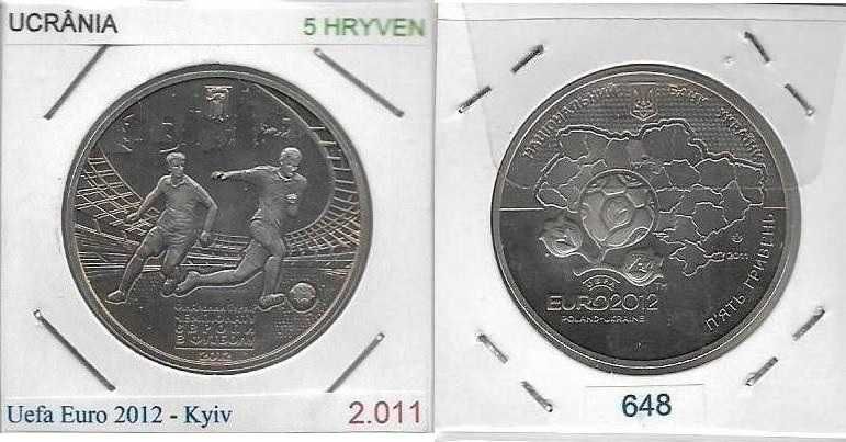 Ucrânia -- - 5 Hryvnen - 2011 - - - UEFA Euro 2012  -  Kyiv -- - Moeda