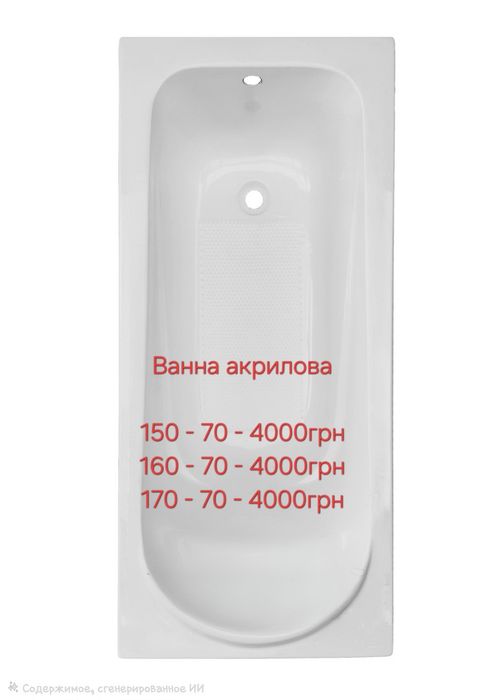 Акрилові ванни 1.05, 1.10, 1.20, 1.30, 1.40, 1.50, 1.60, 1.70, 1.80, 1.90
