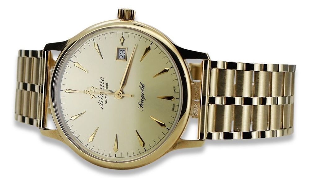 Złoty zegarek Atlantic 14k 585 z bransoletą męski mw003y&mbw007y