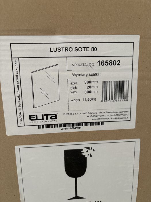 Lustro Elita Sote 80x80 łazienkowe, nowe
