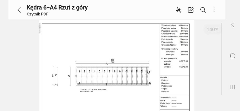 Schody Jesionowe jednobiegowe