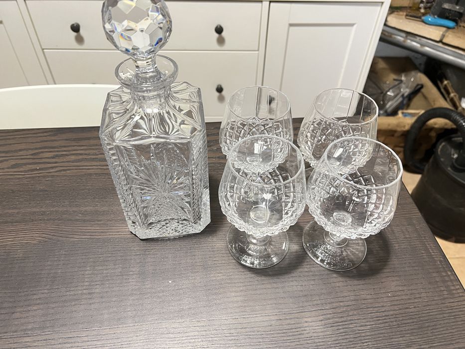 Conjunto de Cristal Lapidado Stephen – Decantador + 4 Copos