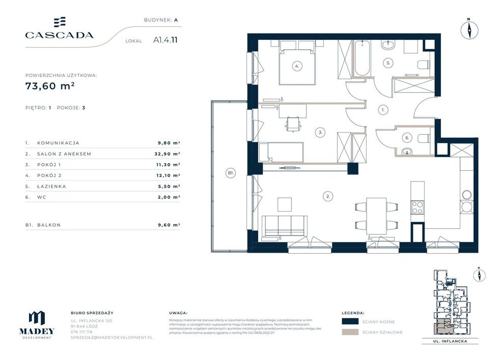 3-pokojowe mieszkanie 73m2 + balkon
