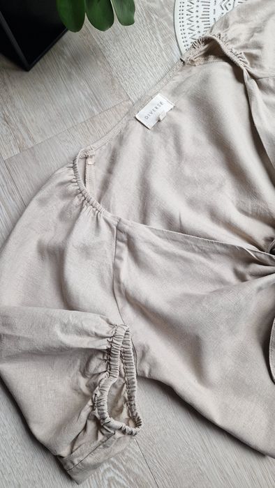 Krótka bluzka narzutka crop top beż Diverse XS 34 S 36 len