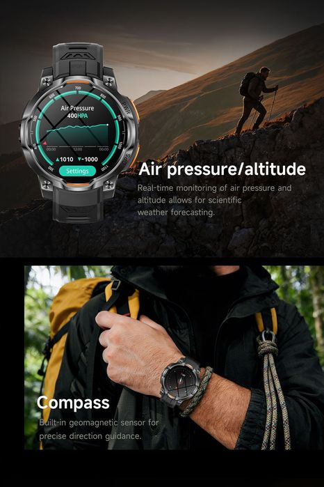 Тактичний смарт годинник T-REX Military Grade, GPS + Compass, OFFLINE MAPS, Батарея 1200 mAh