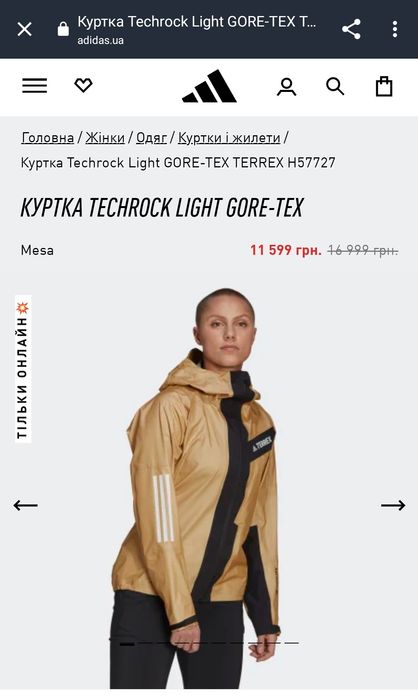 Куртка/ветровка/дождевик Adidas Terex Techrock Light GORE-TEX