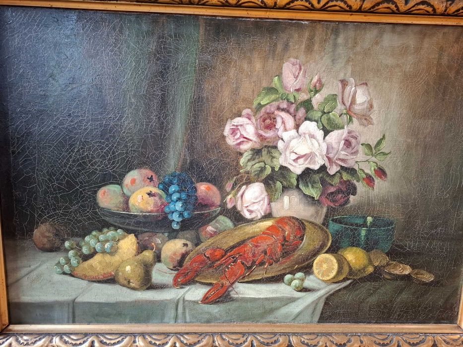 Obraz olejny martwa natura z homarem