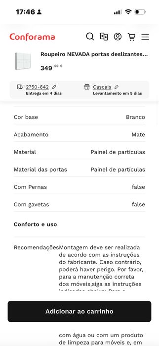 Armario conforama castanho e branco