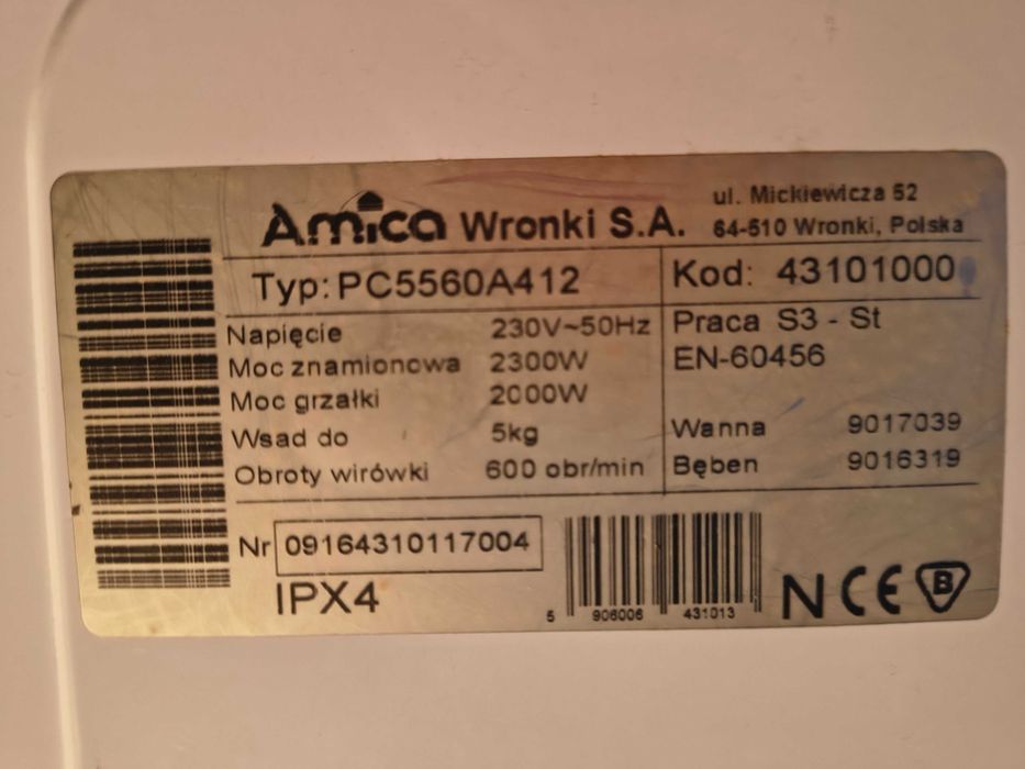 Sprzedam używaną pralkę automatyczną Amica typ PC5560