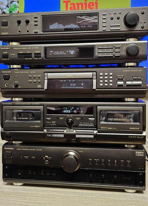 Technics zestaw audio, wieża 5-el.+piloty-idealny stan