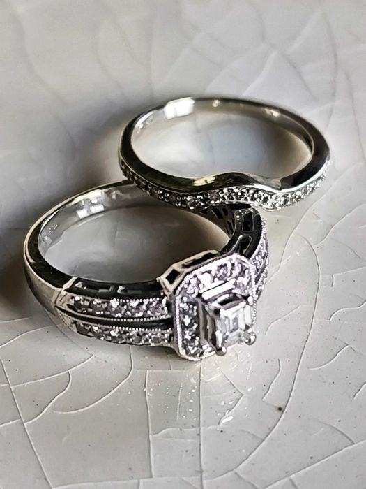 Pierścionek z obrączką i diamentami  VS-SI/H  / certyfikat