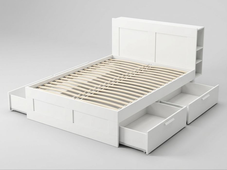 Cama de Casal 160x200 cm com Cabeceira com Prateleiras dos 2 Lados