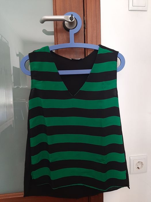 Top Mango S listas pretas e verdes