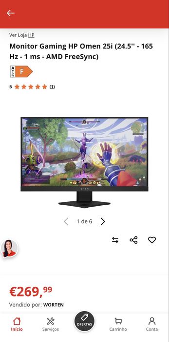 Monitor Gaming HP Omen 25i (24.5'' - 165 Hz - 1 ms - AMD FreeSync)