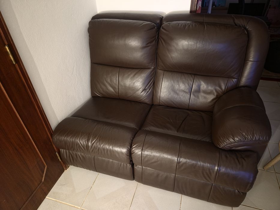 Sofá de canto castanho PELE