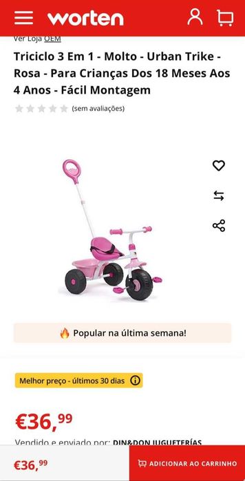 Triciclo Rosa -para menina ( 18 meses a 4 anos)