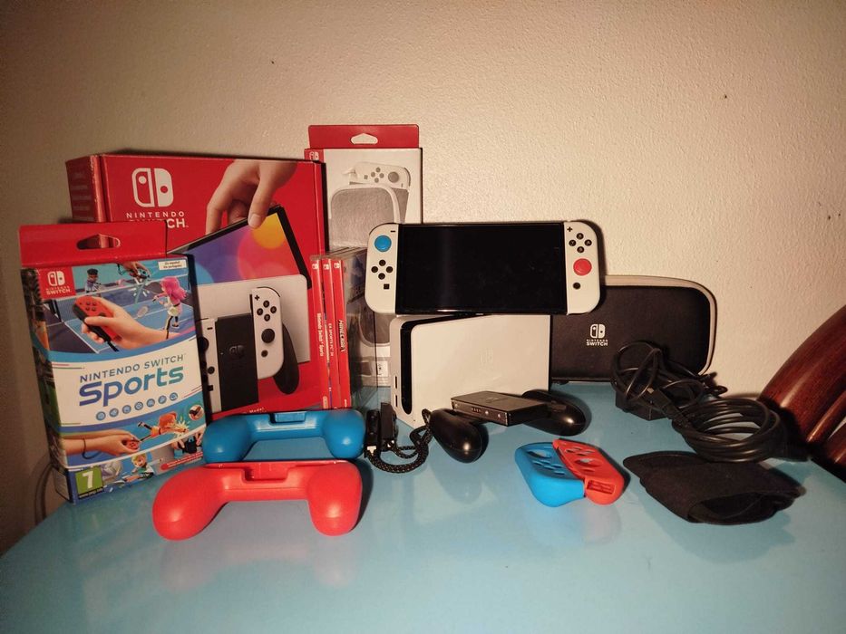 Nintendo Switch OLED branca + 3 jogos+acessórios +cartão microSD 128GB