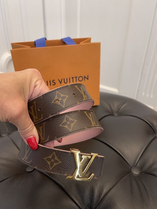LOUIS VUITTON piękny pasek dwustronny, monogram, klamra złota