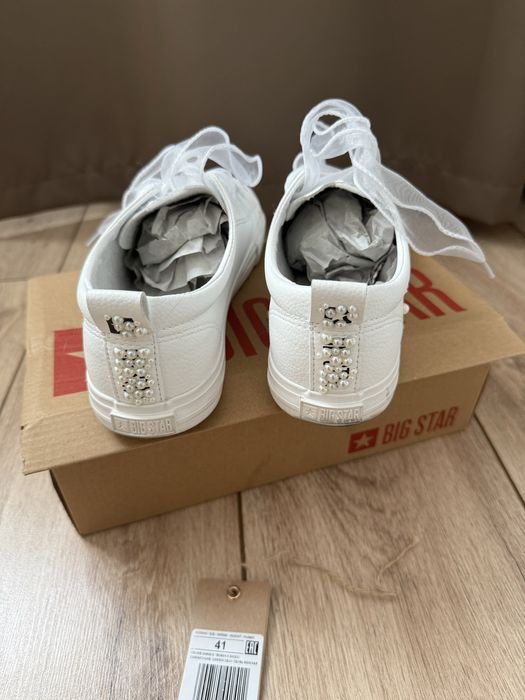 skórzane tenisówki big star JJ274311 białe