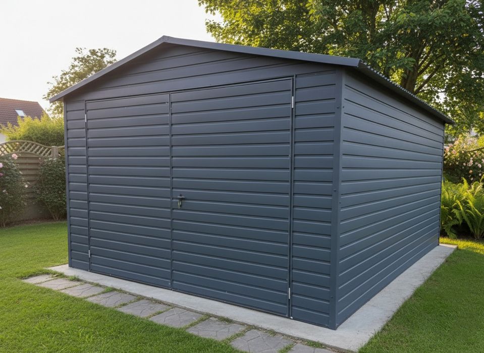 Garaż blaszany 4x5 grafit mat Konstrukcja Wzmocniona Producent Garaży