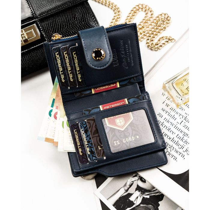 PETERSON portfel damski eko skórzany elegancki matowy P238 granatowy